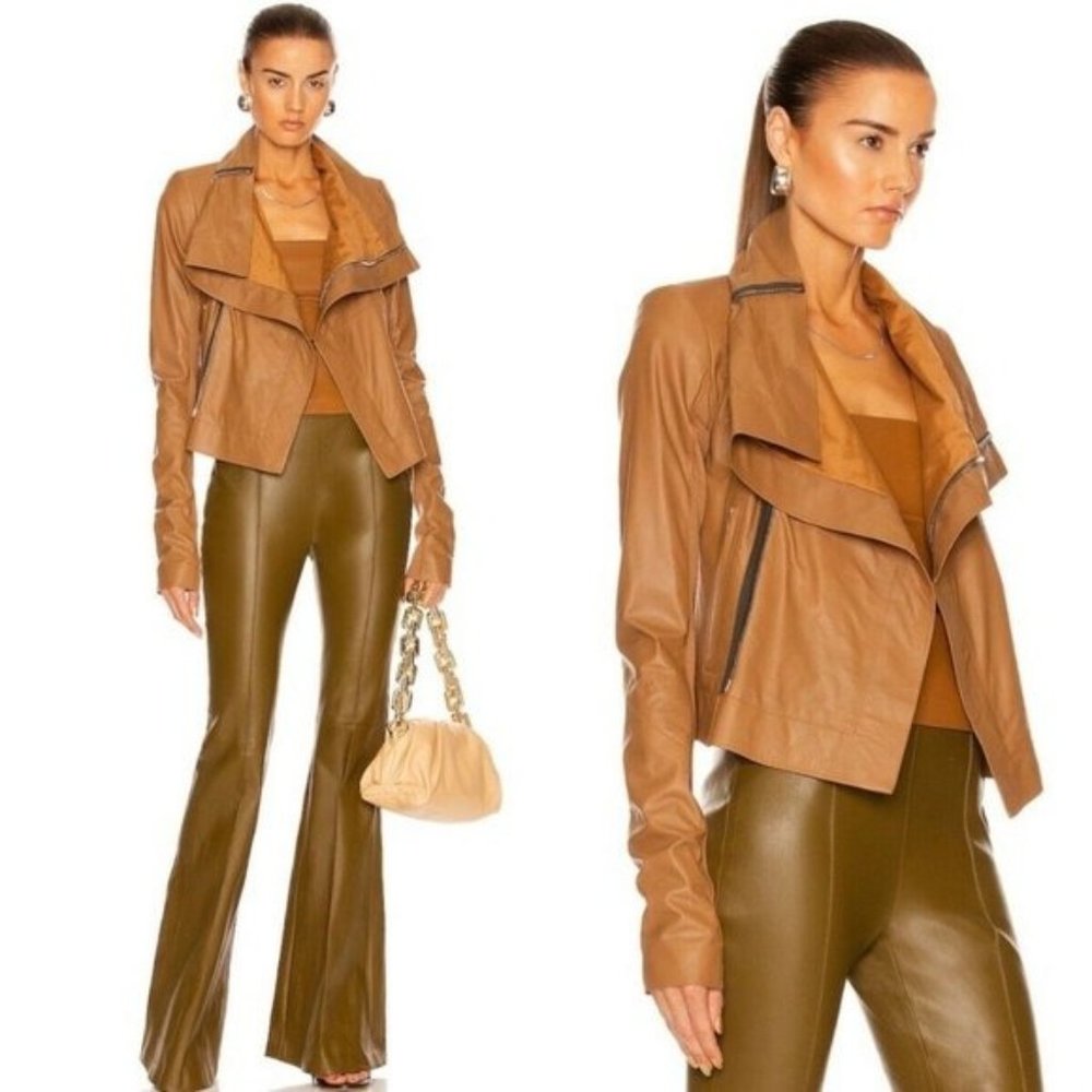 Rick Owens Tan Leather Asymmetrical Jacket